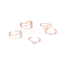 Anillos de puntera de latón, anillos apilables, estilo mezclado, oro rosa, tamaño de EE. UU. 1 3/4~3 (13~14 mm), 5 piezas / juego