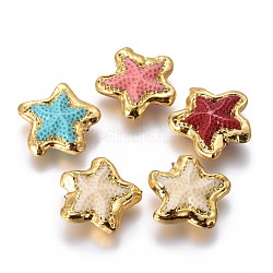 Abalorios de resina, imitación cuentas de coral sintético, con oro chapado fornituras de latón, Estrella de mar / estrellas de mar, color mezclado, 22~23x23~25x7mm, agujero: 0.7 mm