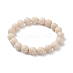 Bracelets extensibles avec perles fossiles naturelles, facette, ronde, 2 pouce ~ 2-1/8 pouces (5.2~5.5 cm), perle: 10 mm