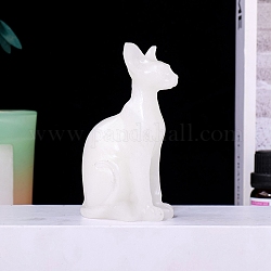 Egyptian Cat Natural White Jade Display Decorations, Reiki Energy Stone Ornament, 80x45mm