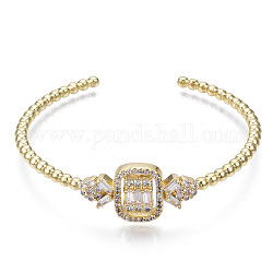 Bracelet de manchette en perles de zircone cubique scintillant pour elle, bracelet ouvert en laiton, sans nickel, véritable 16k plaqué or, diamètre intérieur: 2-1/8 pouce (5.4 cm)