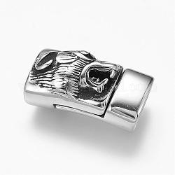 304 Magnetverschluss aus Edelstahl mit Klebeenden, Rechteck mit tigerkopf, Antik Silber Farbe, 29.5x16x12.5 mm, Bohrung: 7 mm
