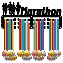 Support mural d'affichage de support de cintre de médaille de fer de thème de sports, 3 ligne, avec des vis, mot marathon, mot, 130x290mm