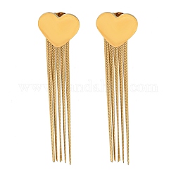 Vacuum Plating Golden 304 Stainless Steel Dangle Stud Earrings, Chains Tassel Earrings, Heart, 58.5x14mm