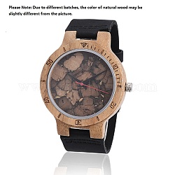 Zebrano деревянные наручные часы, мужские электронные часы, с кожаными наручными часами и результатами сплава, чёрные, 260x23x2 мм, головка часы: 56x48x12.5 мм, лицо часов : 37 мм
