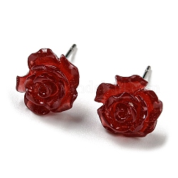 Серьги-пусеты из смолы с цветком розы и 316 булавкой из нержавеющей стали, темно-красный, 9~9.5x9~9.5 мм