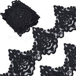 Spitzenbesatz aus Polyester, Stickerei-Blumen-Spitzenband mit Kunstperlen aus Kunststoff, für Bekleidungszubehör, Schwarz, 5~5-1/8 Zoll (128~130 mm), ca. 3 Yards / Rolle