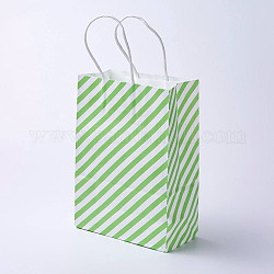 Kraftpapiersäcke, mit Griffen, Geschenk-Taschen, Einkaufstüten, Rechteck, diagonales Streifenmuster, grün, 33x26x12 cm