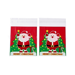 Пластиковый пакет для выпечки с рождественской тематикой, с самоклеющейся, для шоколада, конфеты, печенье, квадратный, красные, 130x100x0.2 мм, около 100 шт / упаковка