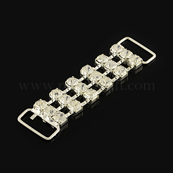 Silver Tone Brass Rhinestone Bikini Connectors, Crystal, 60x13x4mm, Hole: 13x5mm