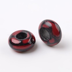 Perles européennes en émail de pâte polymère, perles de rondelle avec grand trou , rouge foncé, 14x7.5mm, Trou: 5.5mm