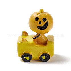 Thème d'halloween mini décorations d'affichage à la maison en résine, personnage de citrouille avec voiture, jaune, 34x25x46mm