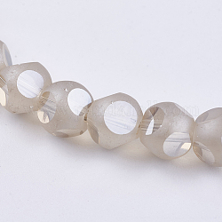 Electroplate Glass Beads Strands, Frosted, Faceted, Round, Light Grey, 5.5~6mm, Hole: 0.5mm, about 59pcs/strand, 12.9 inch(33cm)