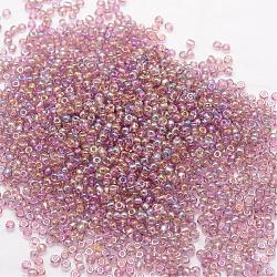 6/0 Round Glass Seed Beads, Grade A, Transparent Colours Rainbow, Rosy Brown, 3.6~4.0mm, Hole: 1.2mm, about 5000pcs/pound
