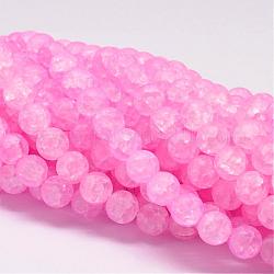 Chapelets de perles en quartz craquelé synthétique, ronde, teinte, mat, rose chaud, 10mm, Trou: 1mm, Environ 41 pcs/chapelet, 15.75 pouce