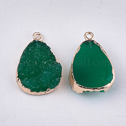 Déposer des pendentifs en résine druzy, avec les accessoires en fer, larme, or clair, vert foncé, 26~27x17.5x8.5mm, Trou: 1.6~1.8mm