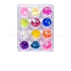 Splendente glitter per unghie, paillettes manicure, unghie scintillanti fai-da-te, forme misto, colore misto, 0.5~15x0.5~11.5mm, 12scatola / gruppo