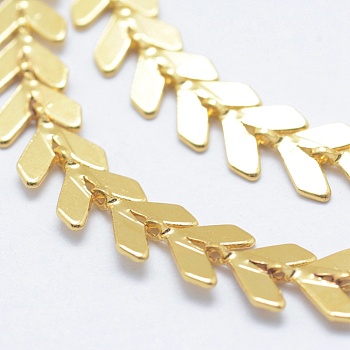 Brass Handmade Chains, Cobs Chains, Unwelded, Long-Lasting Plated, Leaf, Real 18K Gold Plated, 6.5x6x0.5mm