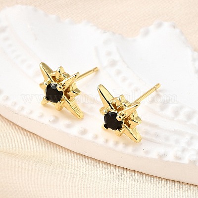 Серьги-гвоздики из латуни с микропаве из кубического циркония EJEW-G433-01G-01-1