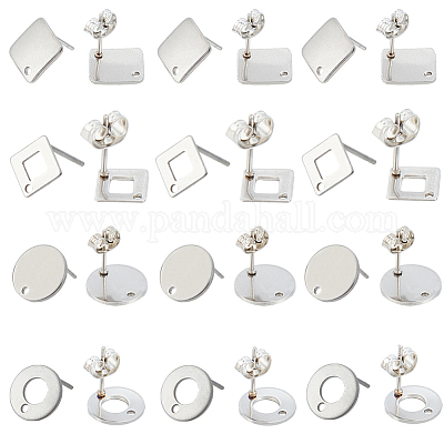 80 шт. 4 стиля фурнитуры для сережек-гвоздиков из нержавеющей стали в форме ромба STAS-SC0006-59-1