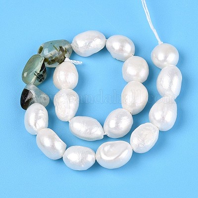 Натуральные самородки пренита и нити бусин из натурального культивированного пресноводного жемчуга PEAR-N023-01A-10-1