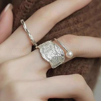 2 шт. 925 регулируемых кольца-манжеты из стерлингового серебра с натуральным пресноводным жемчугом круглой формы FS-WGC280C-03-1