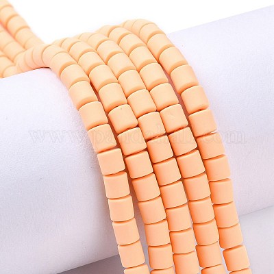 Polymer Clay Bead Strands, Column, Light Salmon, 5~7x6mm, Hole: 1.5~2mm,  about 61~69pcs/strand, 15.74 inch