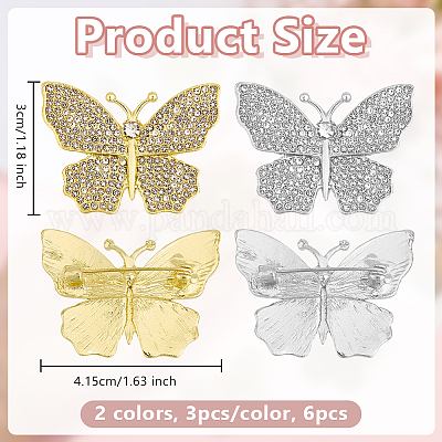 6 шт. 2-цветные бабочки из сплава со стразами на лацкан для одежды рюкзака&nbsp;JEWB-OC0001-07-1