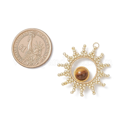 Круглые подвески из натурального тигрового глаза с солнечными бусинами из стекла PALLOY-MZ01082-02-1