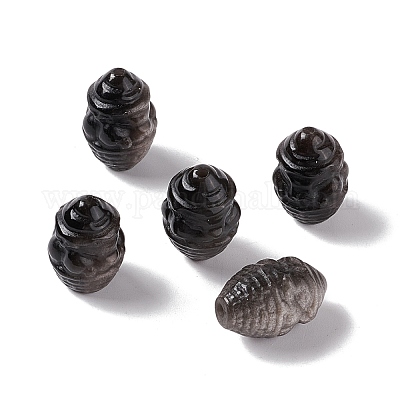 Натуральные серебряные бусины из обсидиана G-G859-14-1