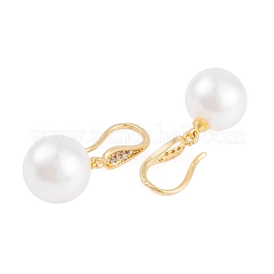 Покрытие стойки латунь кубический цирконий абс крючки для сережек с жемчугом EJEW-S219-16G-02-1