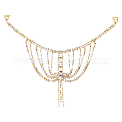 2 шт. латунь стразы сексуальный плечевой бюстгальтер цепочка для тела AJEW-WR0002-64-1