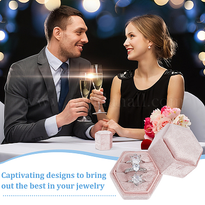 Шестиугольные бархатные коробки для колец с 3 слотом AJEW-WH0471-26B-1