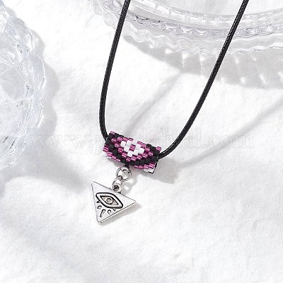 Ожерелья из стеклянных бусин и сплава с подвесками в виде треугольников от сглаза NJEW-MZ00110-05-1