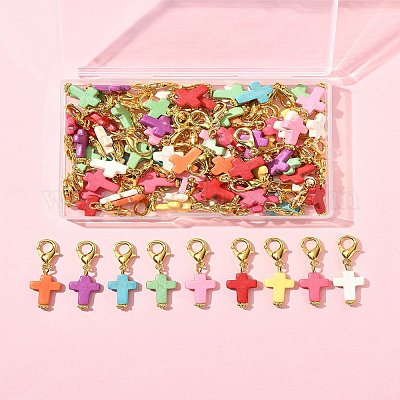 80 шт. синтетическая бирюза крест подвеска украшения HJEW-FS00038-1