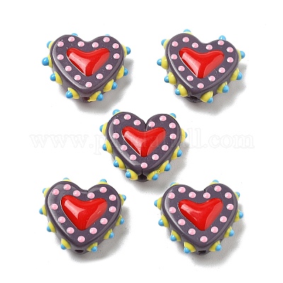 Запекаемые стеклянные бусины с рисунком в виде сердца LAMP-V001-07A-1