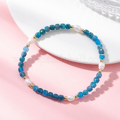 Браслеты из натуральных бусин апатита и культивированного пресноводного жемчуга для женщин BJEW-JB12734-02-1