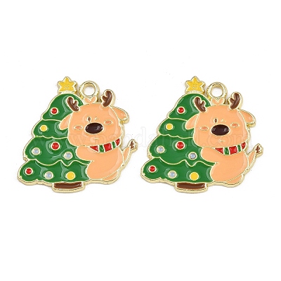 Подвески из сплава и эмали с изображением рождественских оленей ENAM-D304-01A-G-1