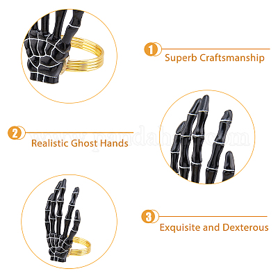 8 шт. 2 цвета Хэллоуин скелет рука пластиковые кольца для салфеток AJEW-HY0001-12-1