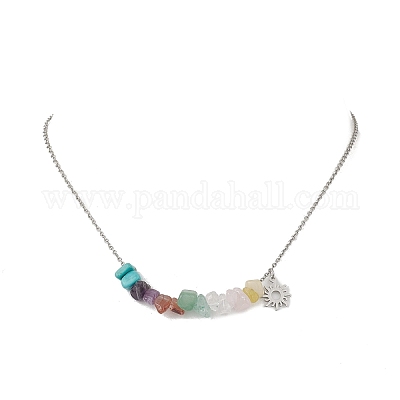 Кулон с бусинами и кристаллами драгоценных камней чакры NJEW-JN05501-1