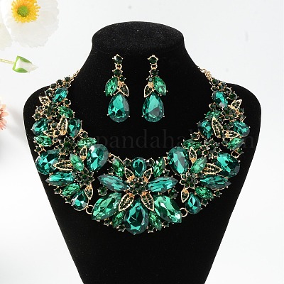 Комплекты из ожерелий с подвесками из сплава со стразами в форме цветка и капли и серег-гвоздиков FS-WG349E6-03-1