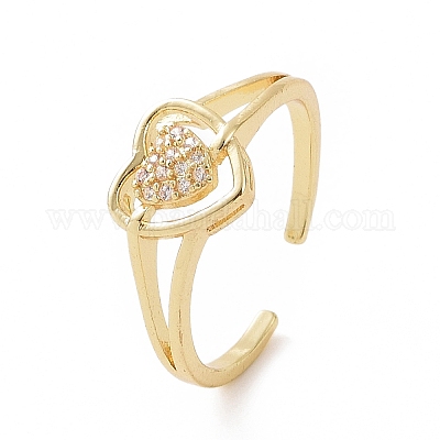 Открытое кольцо-манжета в форме сердца из прозрачного кубического циркония RJEW-G283-10G-1