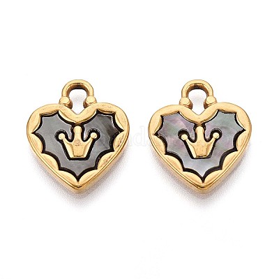 Подвески в форме сердца из нержавеющей стали 304 с натуральным черным покрытием в виде ракушки-губы STAS-N110-22B-G-1