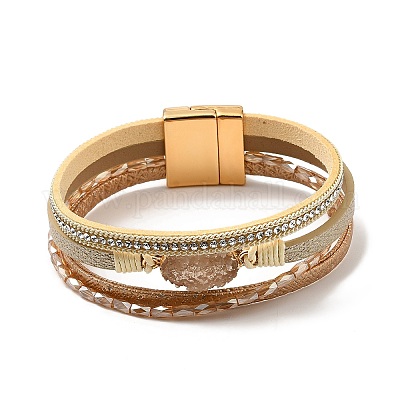 Винтажный кожаный браслет с европейскими и американскими белыми кристаллами ST1380714-1