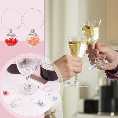 SUNNYCLUE 1 Box 14 Sets Wine Charms Bulk Wine Glass Tags Glass Ball Charms Wine Glass Markers for Glasses Identifier Gathering