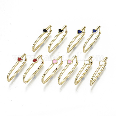 Серьги-кольца Huggie из латуни с эмалью EJEW-N011-32-NF-1