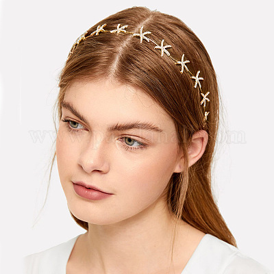 Комплект из ободка для волос и серег-гвоздиков из сплава с кристаллами и стразами в виде морской звезды FS-WGF7E24-01-1