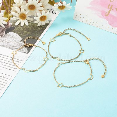 Браслет из нержавеющей стали 304 с луной и звездами BJEW-JB06521-1