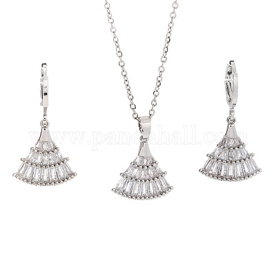 Элегантные комплекты из латунных подвесок и серег с микропаве из прозрачных кубических цирконий для женщин OQ3699-1