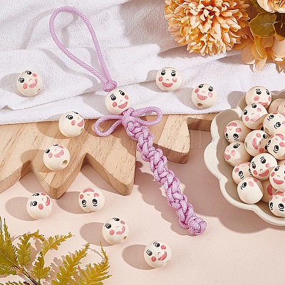 80шт деревянные европейские бусины с принтом WOOD-PH0002-82-1